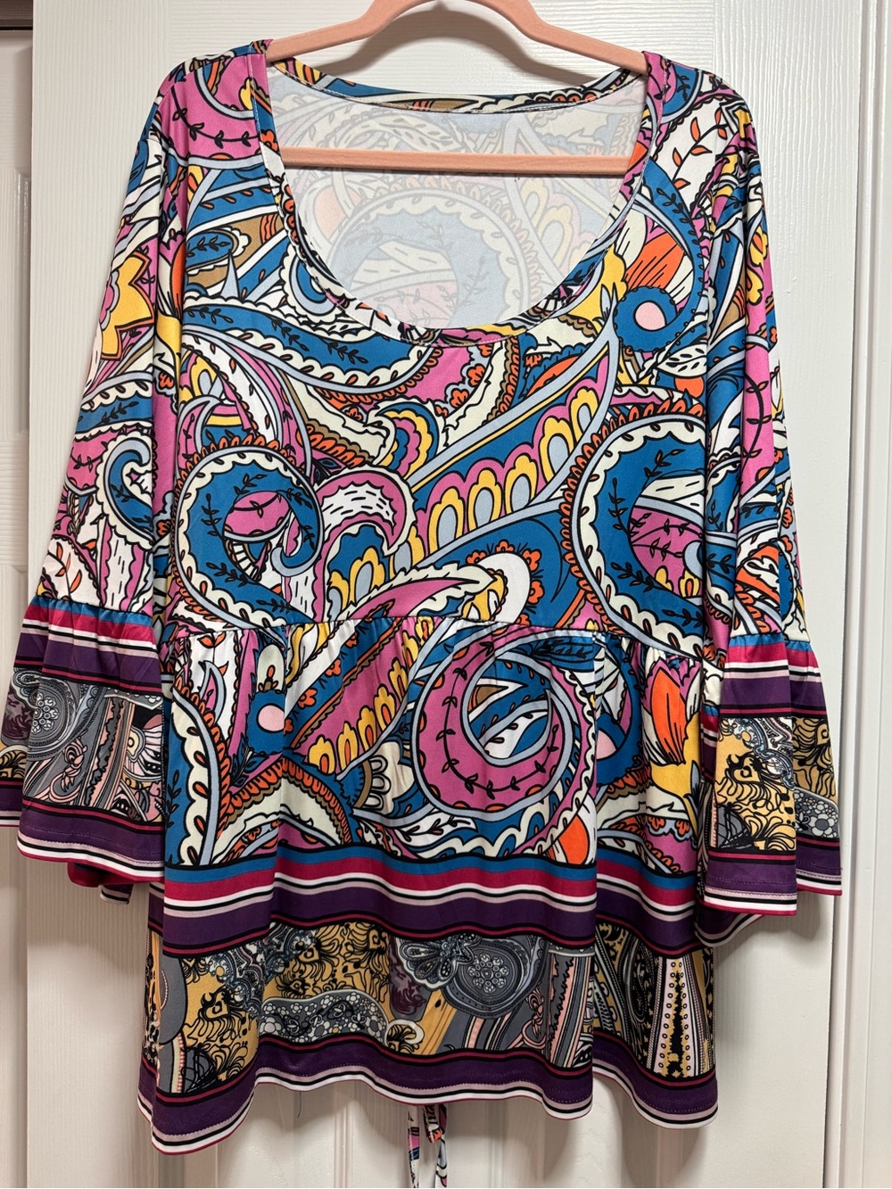 Suzanne Betro Multicolor Paisley Scoop Neck Tunic — Pink Blue Yellow Cream